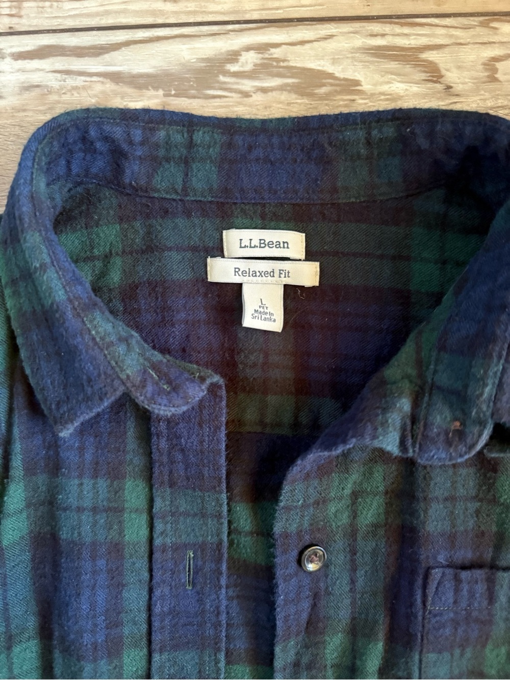 L.L. Bean Navy and Forest Green Plaid Flannel Shirt - Picture 4 of 8